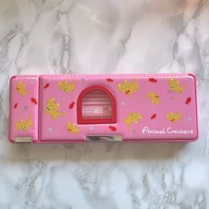 Vintage pink cat pencils box - Animal Crackers - Japan